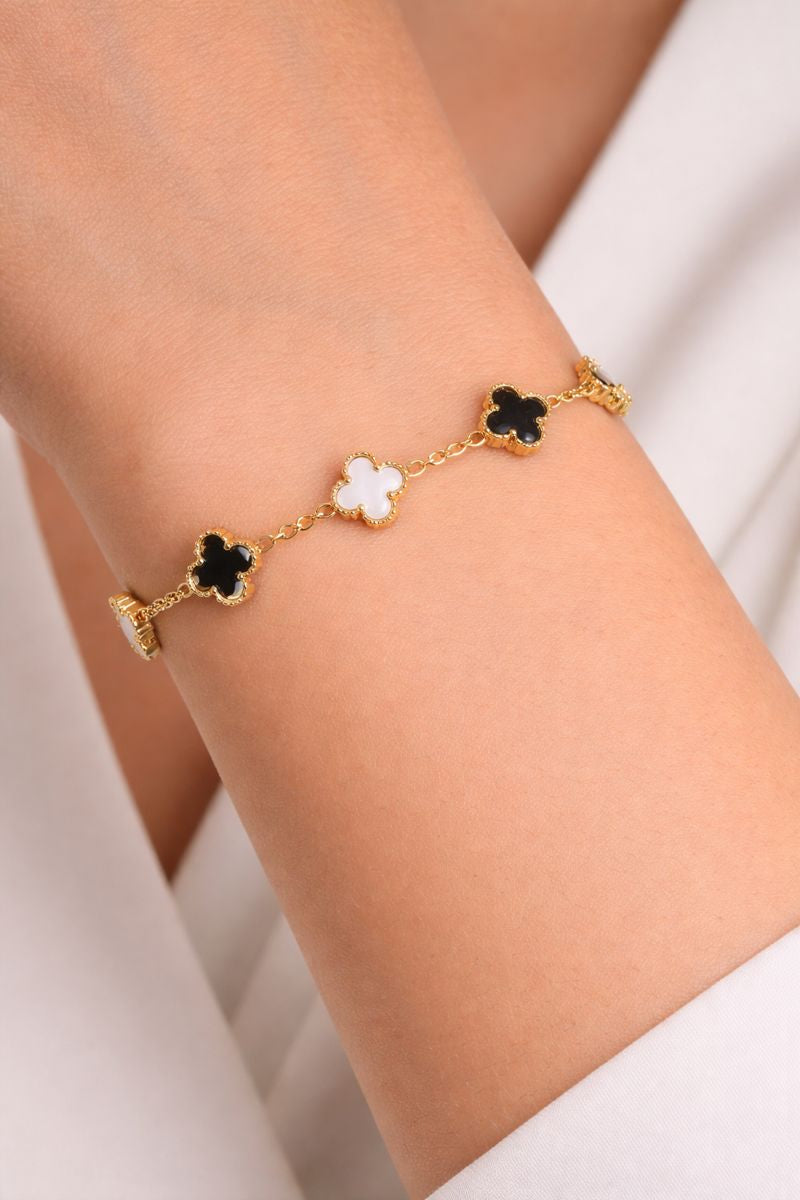 Black & White Clover Link Bracelet