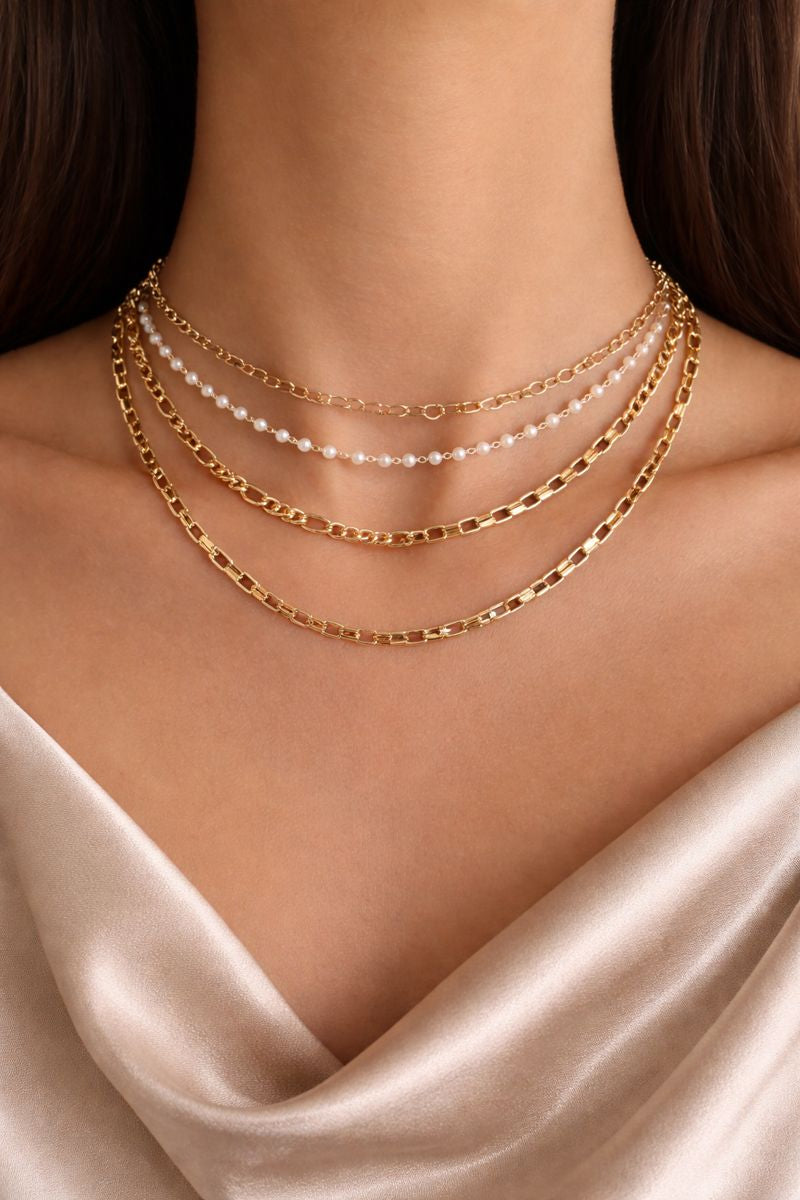 Gold Plated Layered Chain Necklace Set of 4