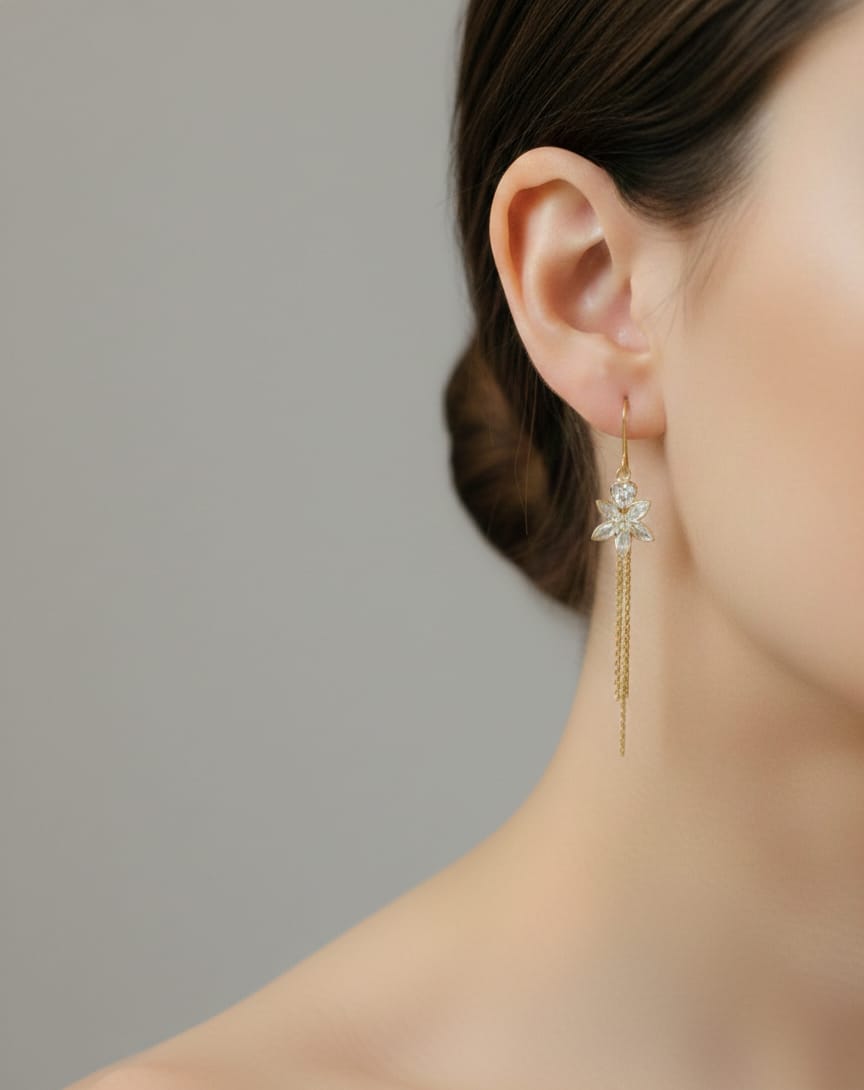 Gold Plated Floral Tassel Drop Earrings