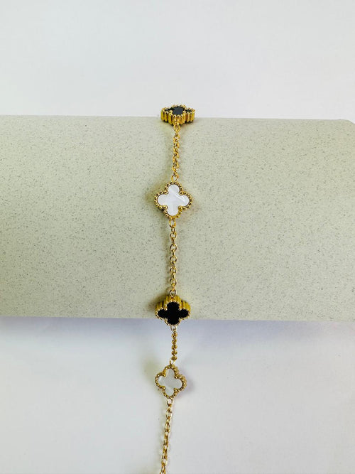 Black & White Clover Link Bracelet