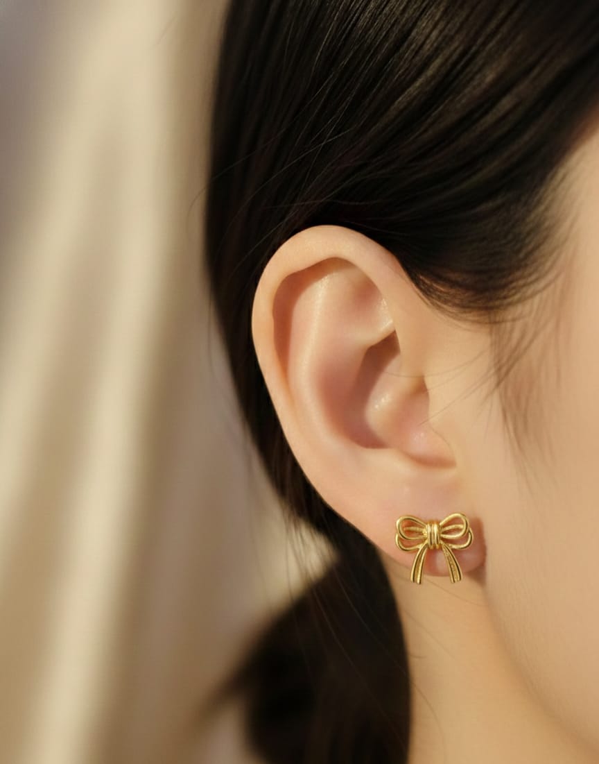 Gold Plated Bow Stud Earrings
