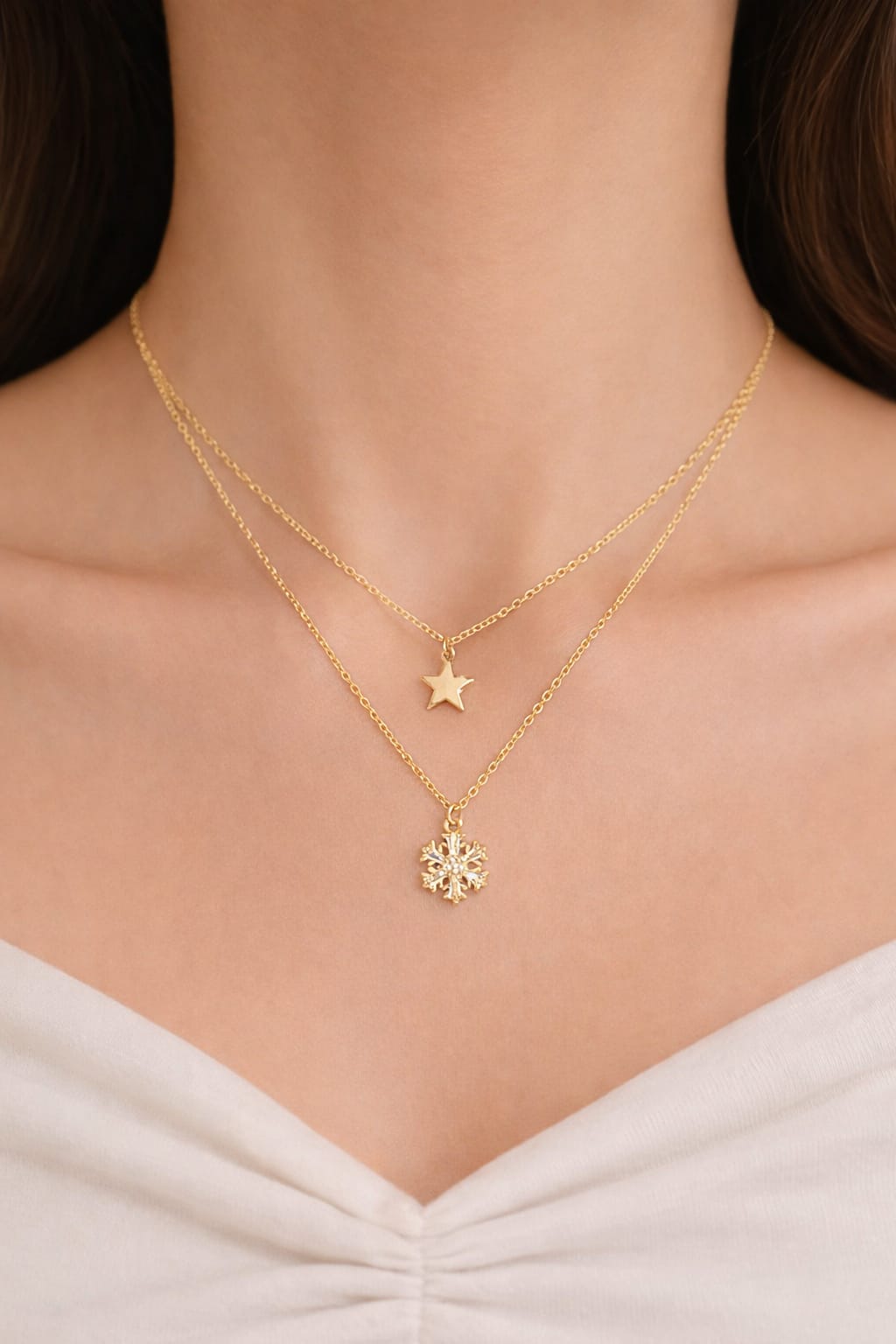 Snowflake Sparkle Gold Necklace