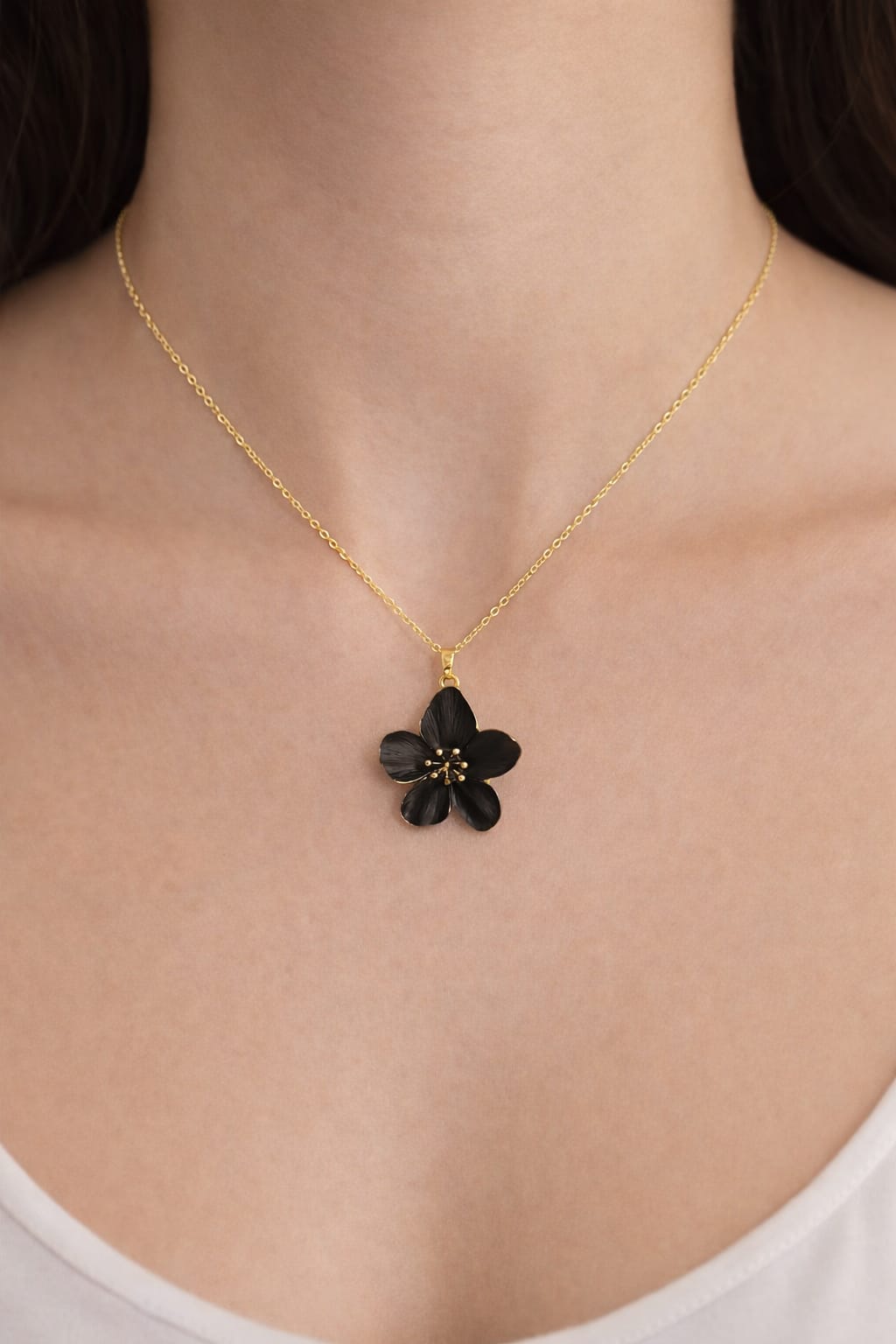 Black Petal Floral Necklace | Anti-tarnish