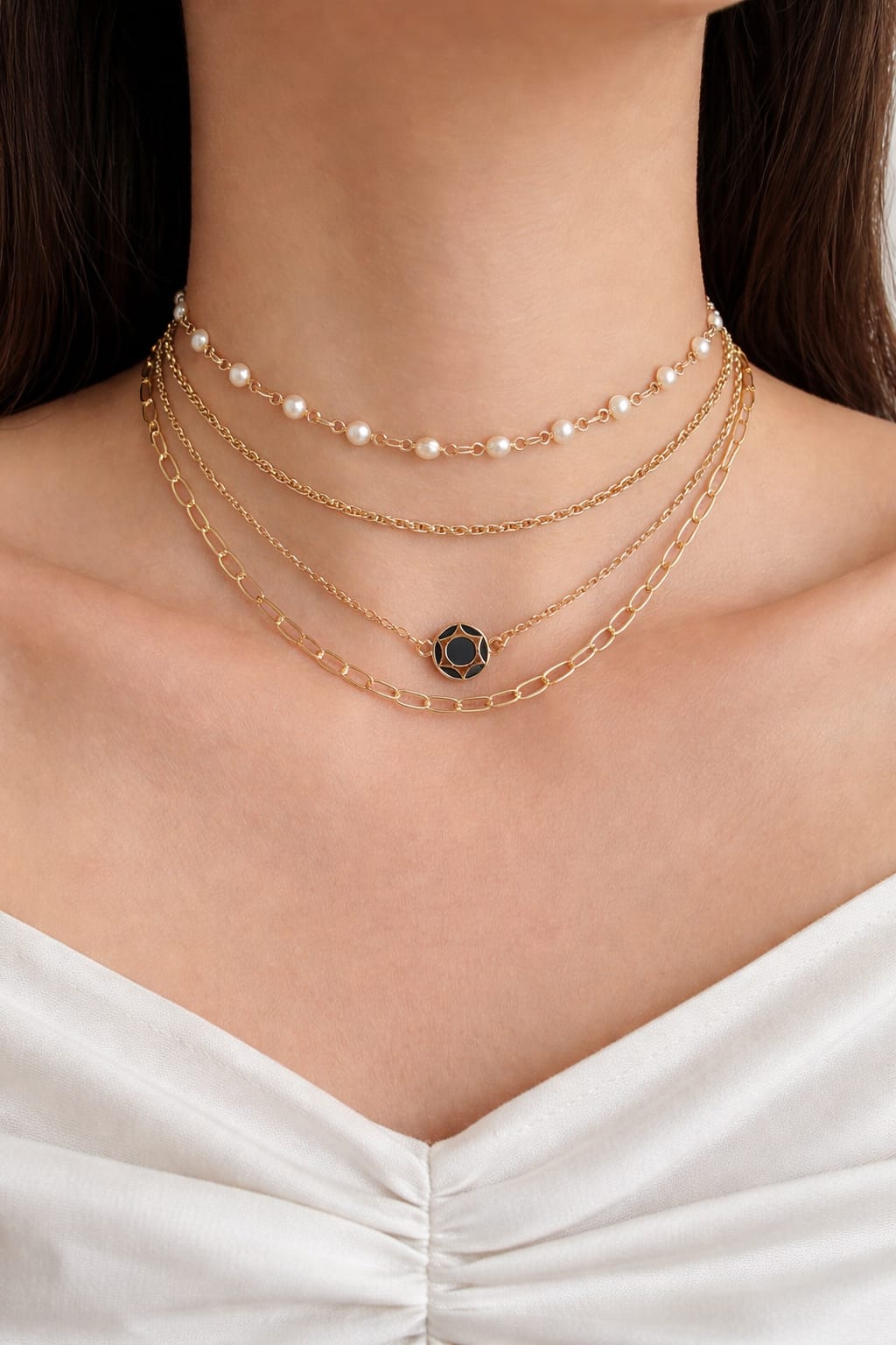 Gold Plated Oval Link Chain Necklace Set of 4