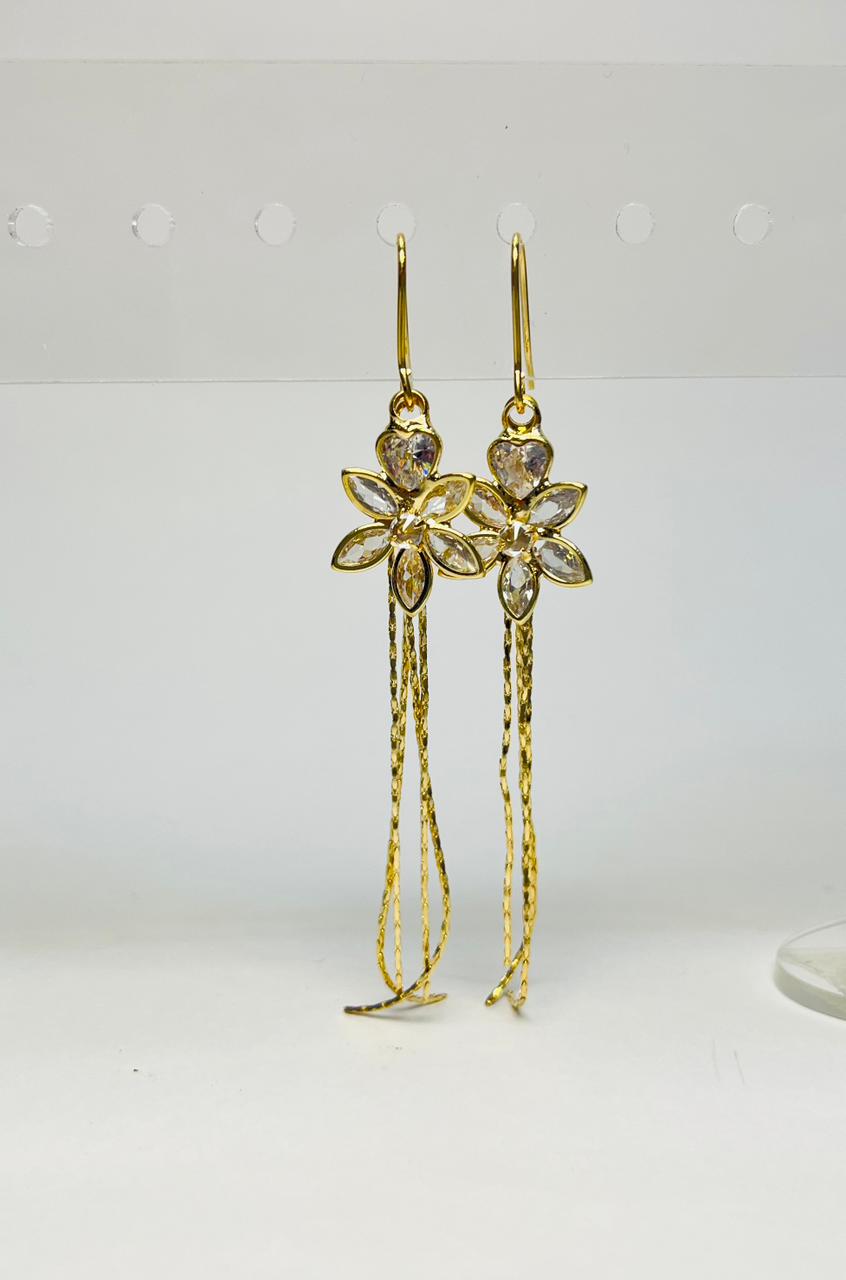 Gold Plated Floral Tassel Drop Earrings