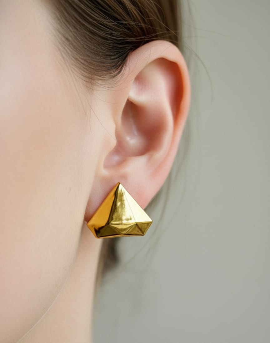 Gold Plated Pyramid Stud Earrings
