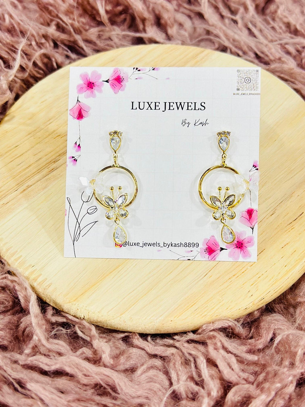 Gold Plated Floral Butterfly Drop Earrings