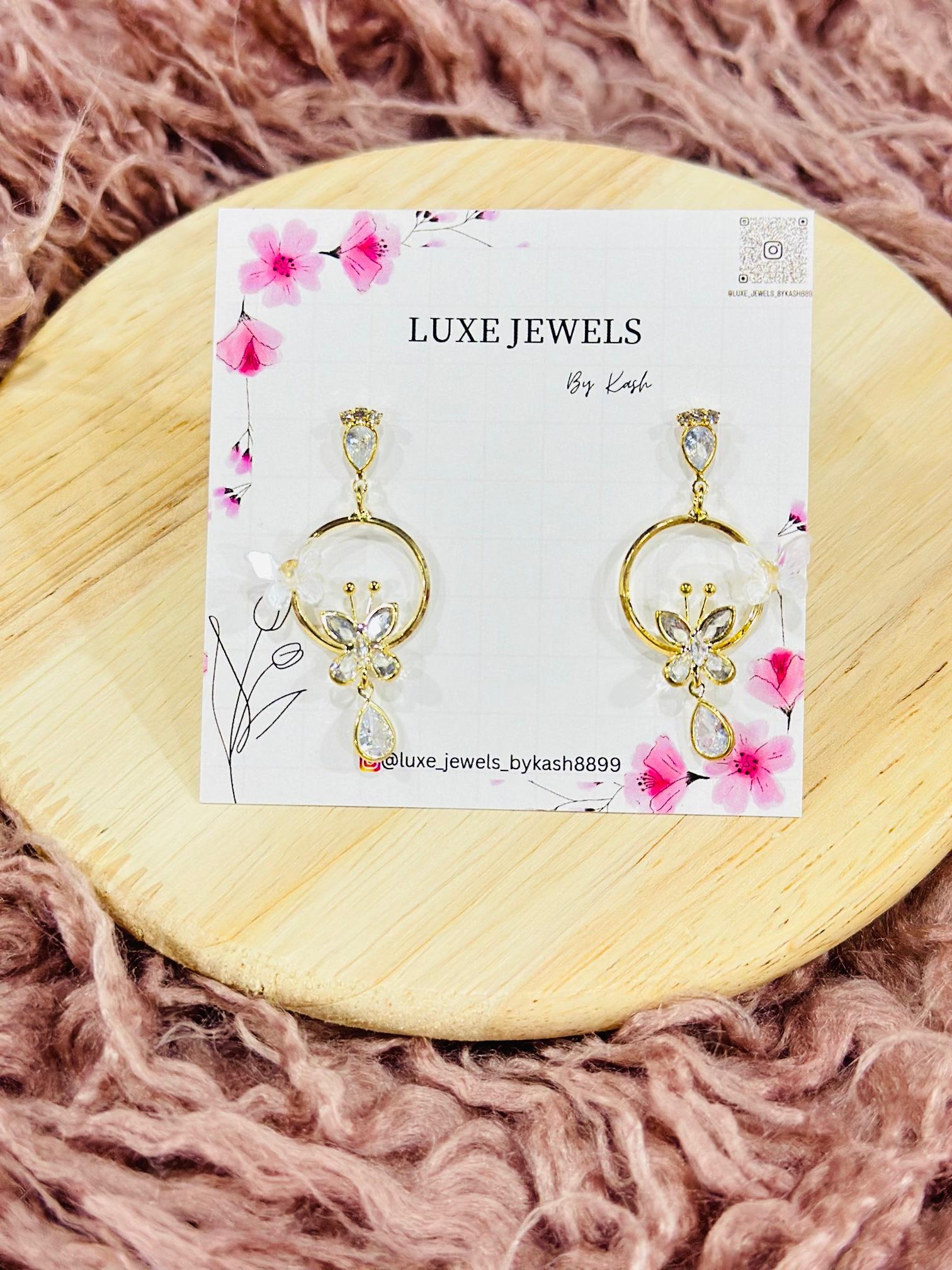 Gold Plated Floral Butterfly Drop Earrings